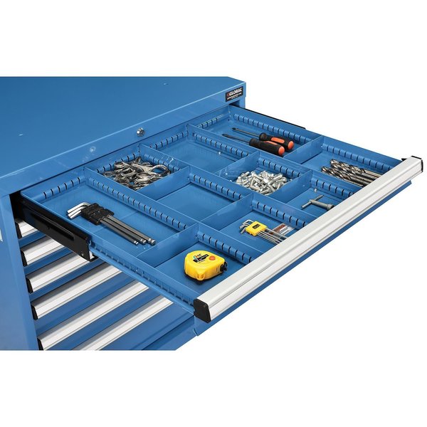 Global Industrial Divider Kit for 3H Drawer of Modular Drawer Cabinet, 3 Long & 6 Short , Blue 493341